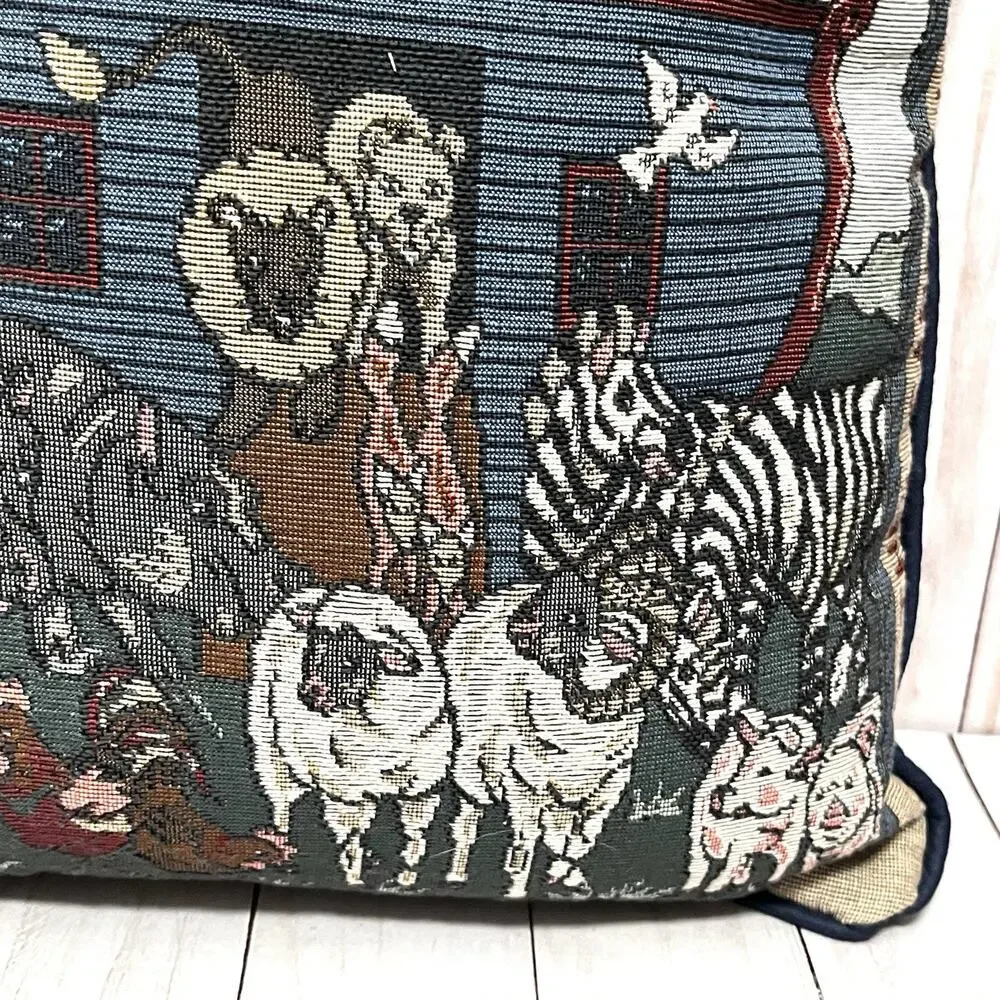 And They Came Two By Two Throw Pillow Tapestry Noah's Ark Animals Bible 14”x12”